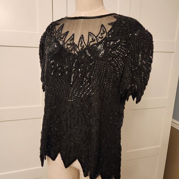 Denise Elle SILK BEADED & SEQUIN Blouse VINTAGE EUC SZ L - Picture 9 of 9
